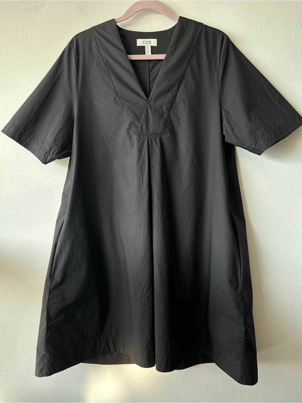 COS Black Cotton V-Neck Short Sleeve Dress